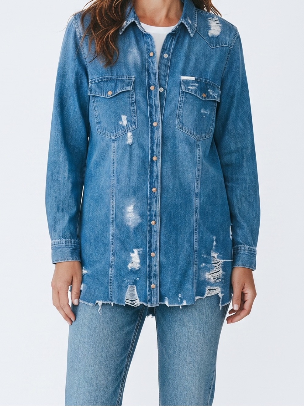 Calvin Klein Distressed Denim Shirt – XL